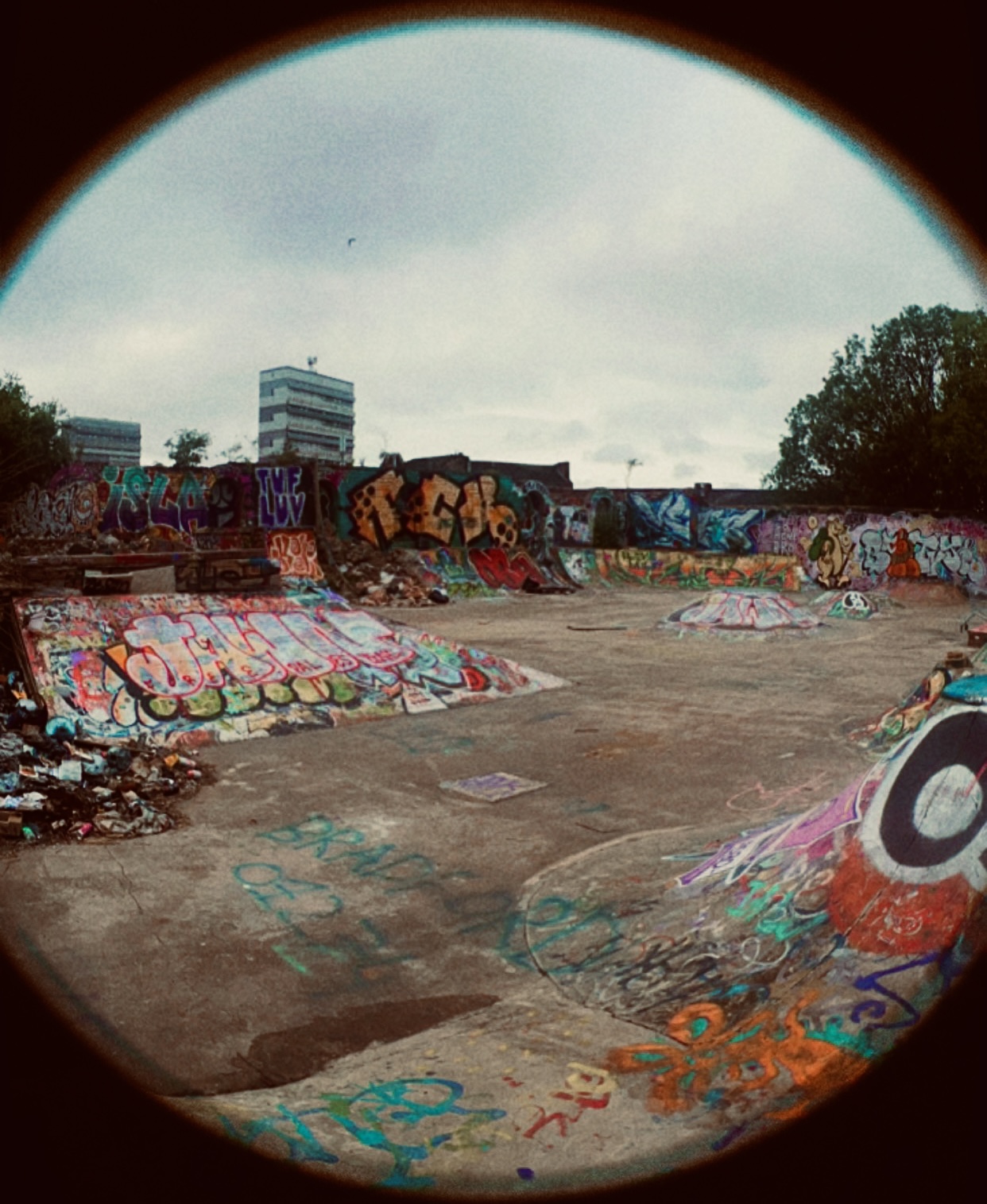 skatepark covered in graffiti