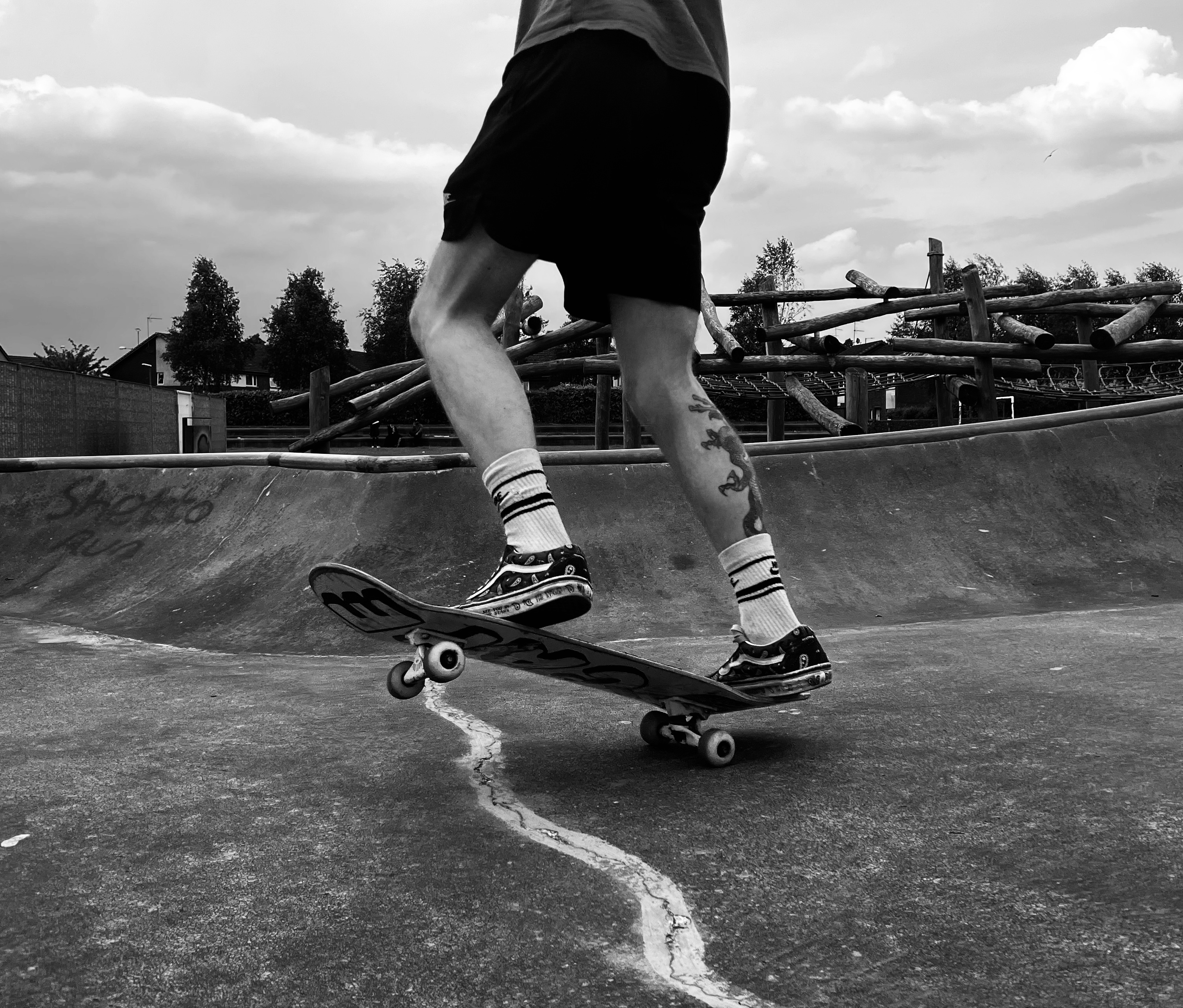 skateboarder performing a manual.